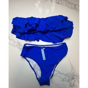 NWT Blue Ruffle Bandeau Bikini Set Size Large